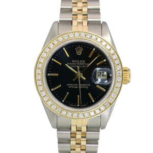 ROLEX DATEJUST BLACK INDEX DIAL DIAMOND 18KY TWO-TONE JUBILEE WATCH 26 MM 69173